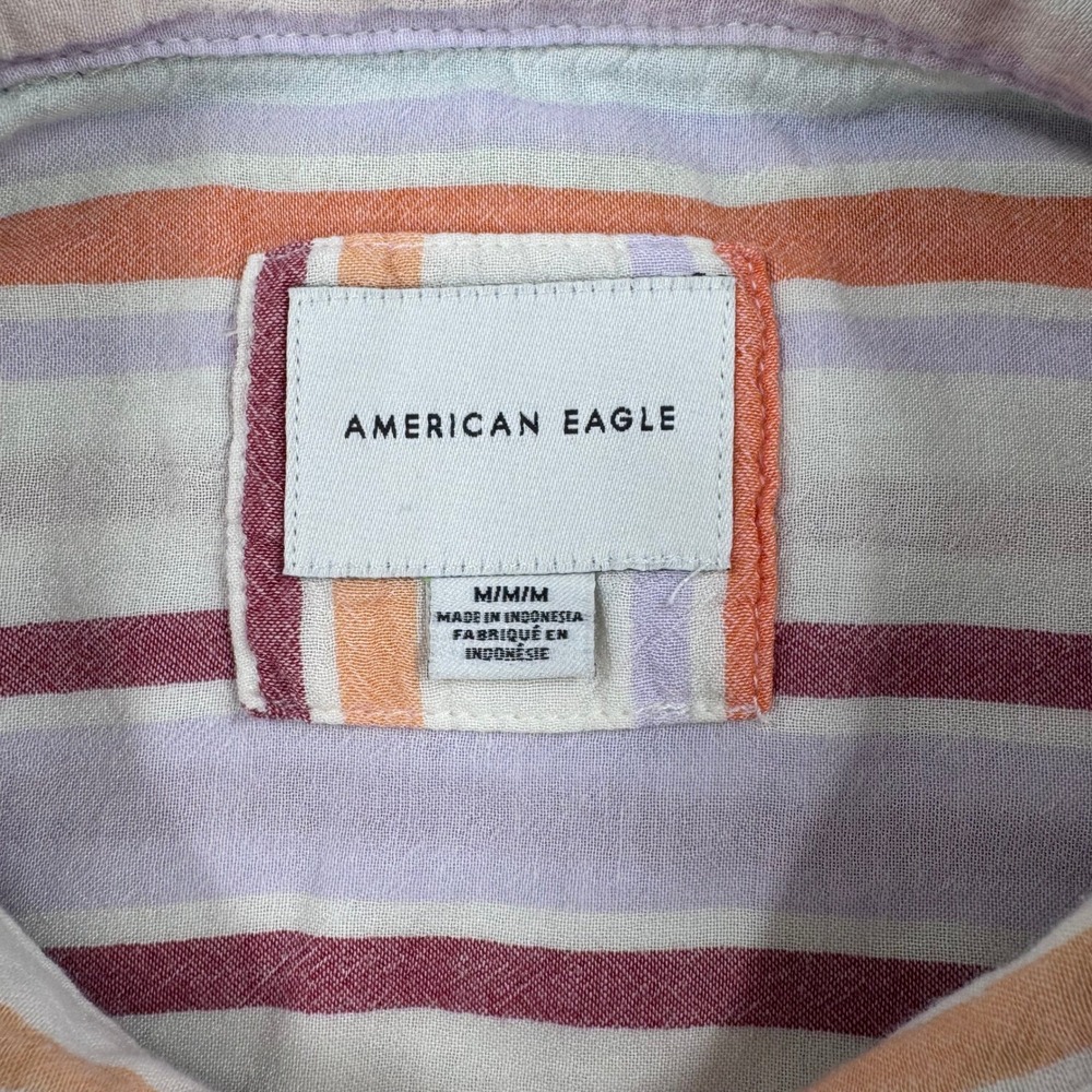 American Eagle Womens M Pastel Striped Button Down Oversized Shirt Coastal Beach - Picture 3 of 12